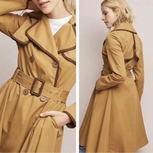 Anthropologie Camel Belted Trench Coat size us 4